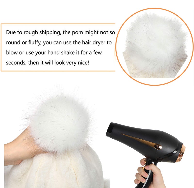 LA CARRIE Women's Faux Fur Hat Russian Cossack Pompom Cap for Winter Ski Snow(White) - Image 5